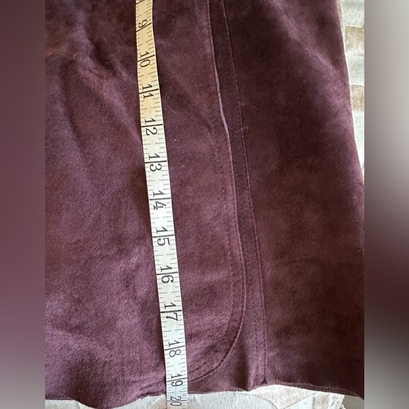 Benetton Vintage 1990's United Colors of Benetton China Plum Leather Wrap Skirt - Picture 8 of 10